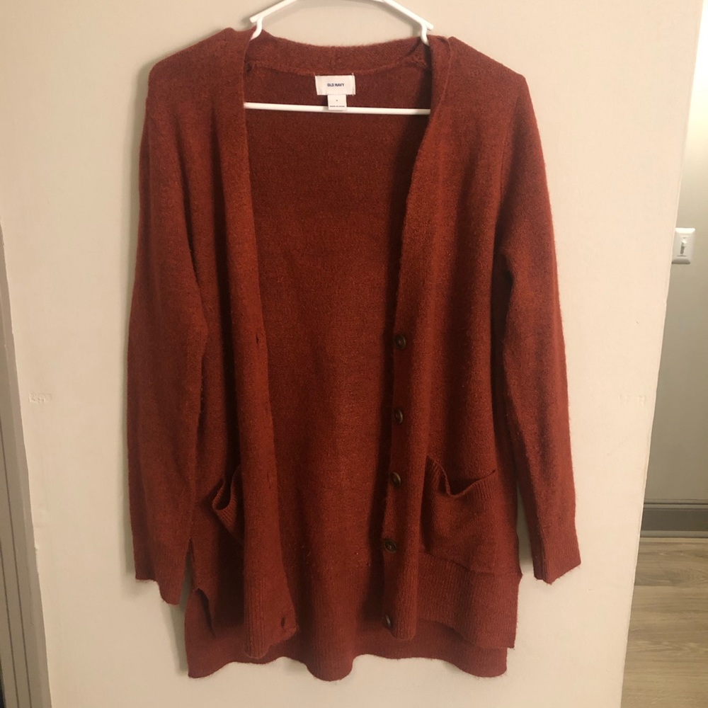 Red cardigan